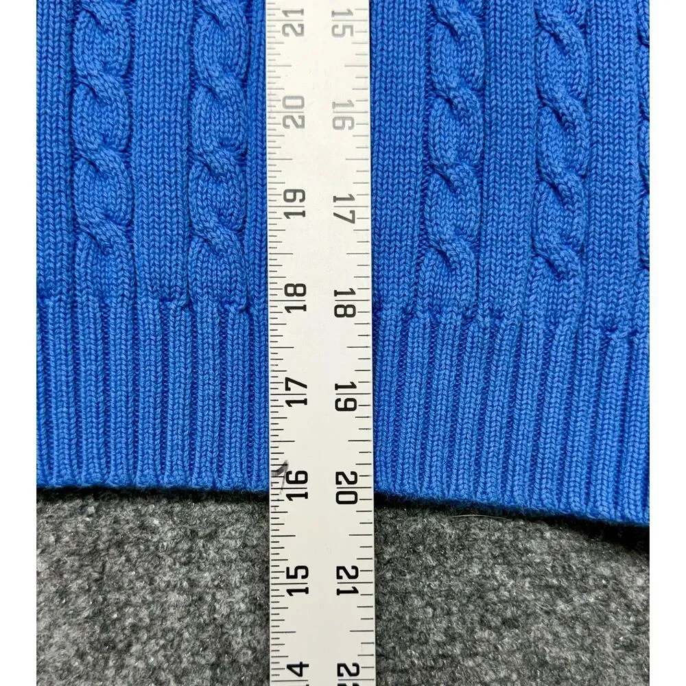 Lauren Ralph Lauren Womens S Blue 100% Cotton Cable Knit Crewneck Sweater LRL
